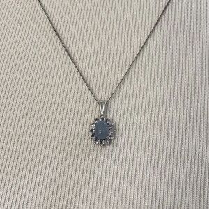 Genuine Ocean Blue Opal & Tanzanite Halo Pendant Necklace 1.62 ct. .925